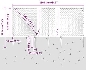 Conjunto de Postes de Cerca Prateado 25 x 1,2 m Aço galvanizado