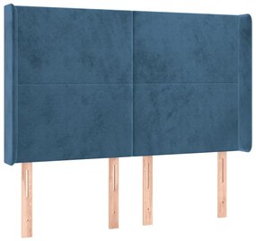 Cabeceira cama c/ luzes LED veludo 147x16x118/128cm azul-escuro
