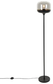 Candeeiro de pé design preto com dourado e vidro fumê - Kyan