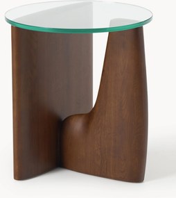 Mesa de apoio redonda em madeira com tampo de vidro Miya