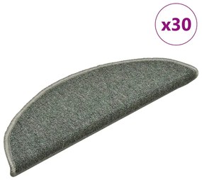 vidaXL Tapetes de escada 30 peças 56x17x3 cm verde escuro semicircular