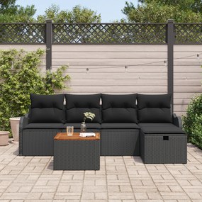Conjunto de Sofá de Jardim vidaXL 6 Peças com Almofadas Preto Rattan S