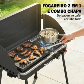 Grelhador a Gás Portátil 2 em 1 Barbecue a Gás Propano 20.000 BTU de Mesa ou de Pé 61x47x88 cm Preto