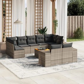 vidaXL 10 pcs conjunto sofás de jardim c/ almofadões vime PE cinzento