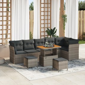 Conjunto de Sofá para Jardim de 9 Peças com Almofadas Cinza Vime PE Ac