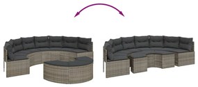 2 pcs conjunto de sofás de jardim semicircular vime PE cinzento