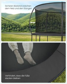 Trampolim de 427 cm de diâmetro com rede de segurança e varas curvas, preto