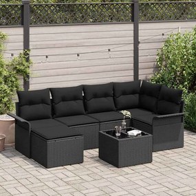 vidaXL Conjunto de Sofá de Jardim com almofada 7 pcs Preto vime PE