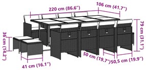 13 pcs conjunto jantar p/ jardim c/ almofadões vime PE cinzento