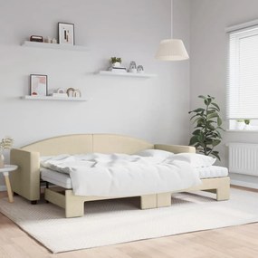 Sofá-cama c/ gavetão e colchões 80x200 cm tecido cor creme