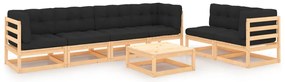 7 pcs conjunto lounge de jardim c/ almofadões pinho maciço