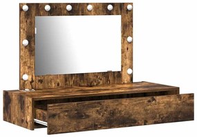 Mesa de Maquiagem Suspensa com Luzes LED em Carvalho Fumado