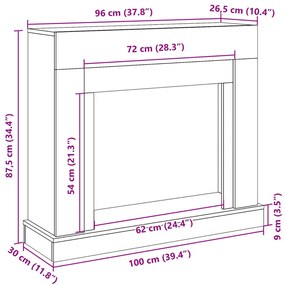 Cornija lareira 100x30x87,5cm derivados madeira cinza sonoma