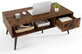 Mesa de centro retangular de 109 cm com gaveta e prateleira de armazenamento - preta