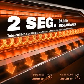 Aquecedor de Infravermelhos para Terraço de Pé 2500 W Tripé Regulável IP65 Controlo Tátil/Remoto 3 Níveis de Calor Temporizador