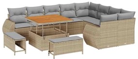 Conjunto de Sofá de Jardim 12 Peças com Almofadas Bege Rattan Sintétic