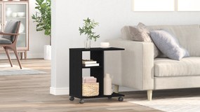 Mesa de Apoio com Rodas em Carvalho Preto 50x30x55 cm em Madeira Ingenuosa