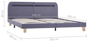 Estrutura de cama com LEDs em tecido 160x200 cm cinzento-claro