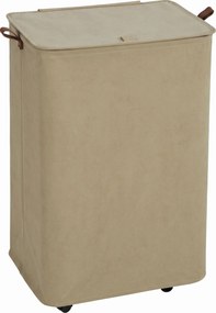 Cesto de Roupa Suja com Tampa e Rodas, 50L, Dobrável com Bolsa com Cordão Removível, 40x30x65 cm, Castanho