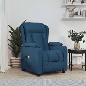 vidaXL Poltrona elevatória de massagens tecido azul