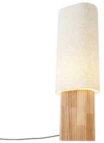 Candeeiro de pé Japandi madeira com abajur de linho 90cm - Lamel Japandi