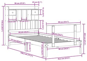 Cama com estante sem colchão 90x190 cm pinho maciço branco