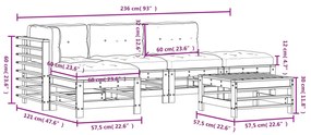 6pcs conj. lounge jardim+almofadões madeira maciça castanho-mel