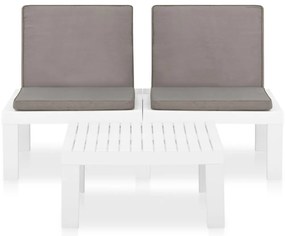 2 pcs conjunto lounge de jardim com almofadões plástico branco