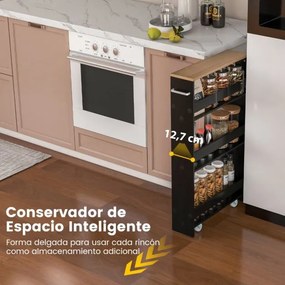 Carrinho de cozinha de arrumação estreito com 4 Estantes Rodas Organizador Móvel Economizador de Espaço para a Casa de Banho 48 x 13 x 81 cm Preto e N