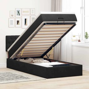Estrutura de cama otomana com colchão preto 80x200cm veludo