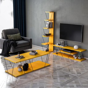 Conjunto de Mobiliário de Sala de Estar Epsilon – Amarelo e Preto – Di