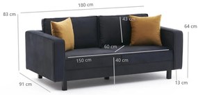 Sofá de 2 Lugares Kale – Antracite – 180x83x91 cm