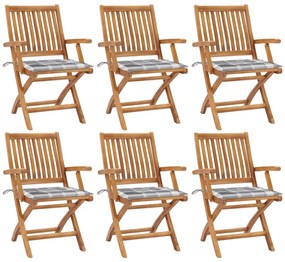 vidaXL Cadeiras de jardim dobráveis c/ almofadões 6 pcs teca maciça
