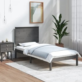 vidaXL Estrutura de cama solteiro 90x190 cm madeira maciça cinza