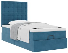 Estrutura cama otomana com colchões azul escuro 90x190cm veludo