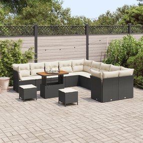 Conjunto de Sofá de Jardim vidaXL com Almofadas Preto Vime Sintético A