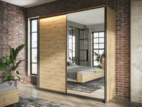 Roupeiro Luliru 137, Carvalho Artisan, Preto, 221x220x68cm, 223 kg, Portas para roupeiro: Deslizante, Número de prateleiras: 10, Número de prateleiras: 10