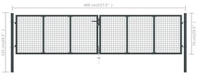 Portão de jardim em rede aço galvanizado 400x125 cm cinzento