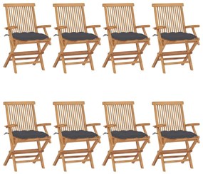 vidaXL Cadeiras de jardim c/ almofadões antracite 8 pcs teca maciça