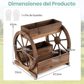 Floreira de plantio rústica em madeira 61,5 x 55 x 62 cm, canteiro elevado de 2 níveis com 3 compartimentos de cultivo e orifícios de drenagem Castanh