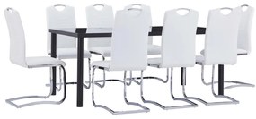 9 pcs conjunto de jantar couro artificial branco