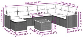 9 pcs conjunto de sofás p/ jardim c/ almofadões vime PE preto