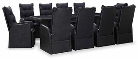 vidaXL Conjunto de Jantar para Exterior 11 pcs Preto Rattan Sintético
