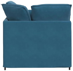 Sofá modular com pufes e almofadas veludo azul