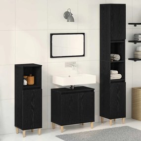 Conjunto de Móveis de Casa de Banho 3 Peças Carvalho Preto Madeira Eng