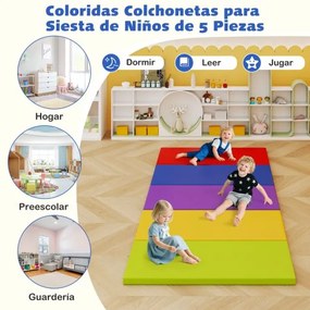Conjunto 5 Colchões para Descanso Infantil de Espuma para Crianças para Dormir Arco-íris com Capas Multicoloridas
