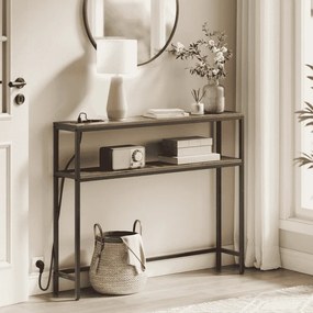 Mesa consola com 2 prateleiras 20 x 100 x 80 cm castanho vintage-Preto