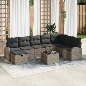Conjunto de Sofá de Jardim vidaXL de 9 Peças com Almofadas Cinzento Rattan Poliéster
