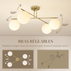 Candeeiro de teto moderno com 4 luzes, com casquilho E14, montagem semi-embutida, dourado e creme