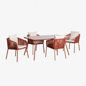 Conjunto De Mesa Retangular Arhiza Classic 160x90 Cm E 4 Cadeiras De Jantar Em Alumínio Telha Vermelha - Sklum